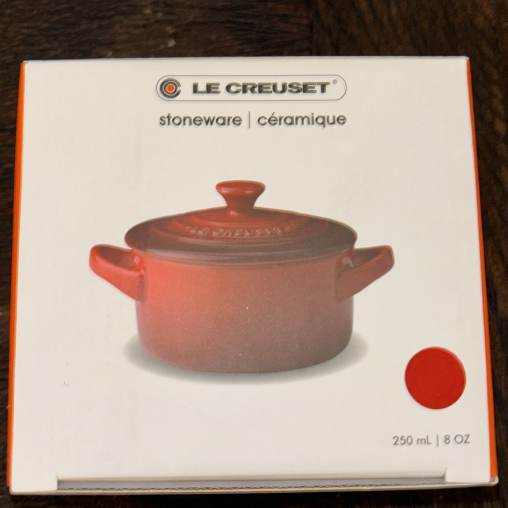 Set of 4 Le Creuset mini cocotte. Cerise. New in box.